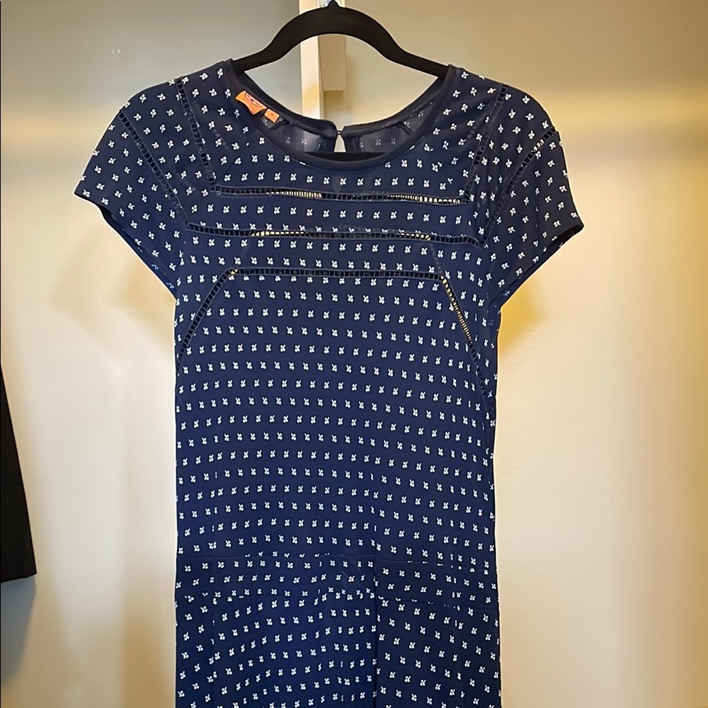 Tory Burch Blue and White Raglan Mini Dress